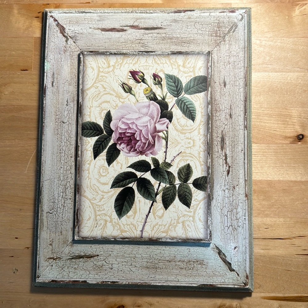 Vintage Distressed Floral Art Reproduction Pierre-Joseph Redoute Lavender Rose